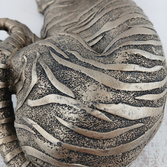 Tiger Resting Sculpture Silver Tone Wild Animal Art Statue Lying Big Cat Decor - Picture 4 of 11